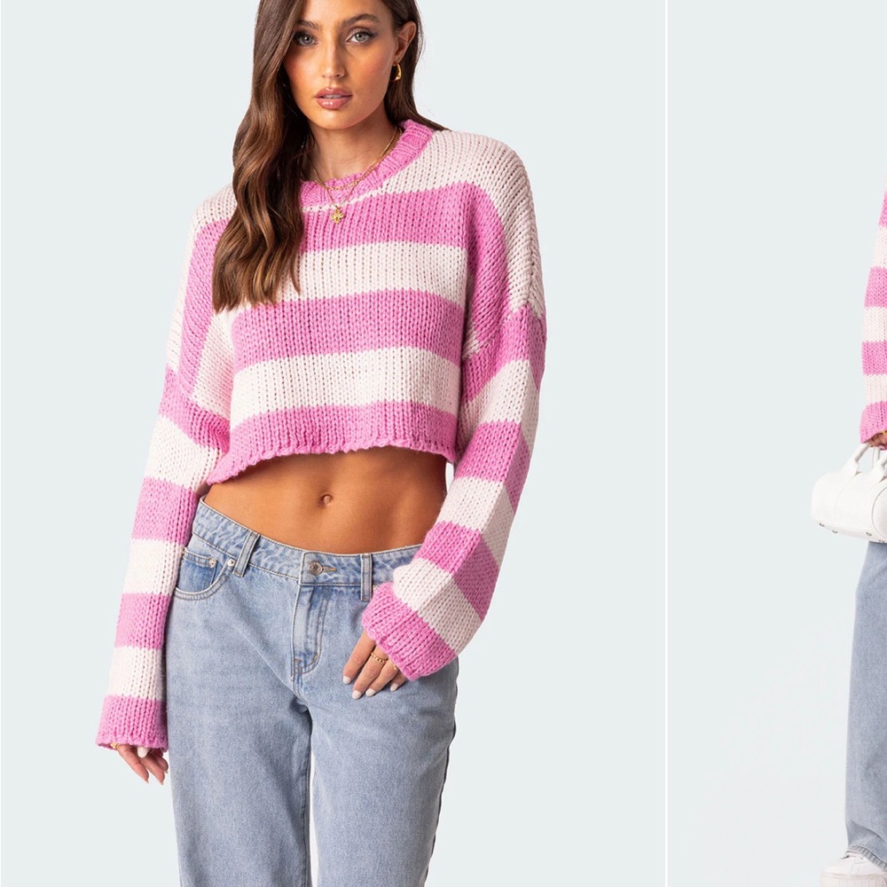 Pink and White Striped Sweater
